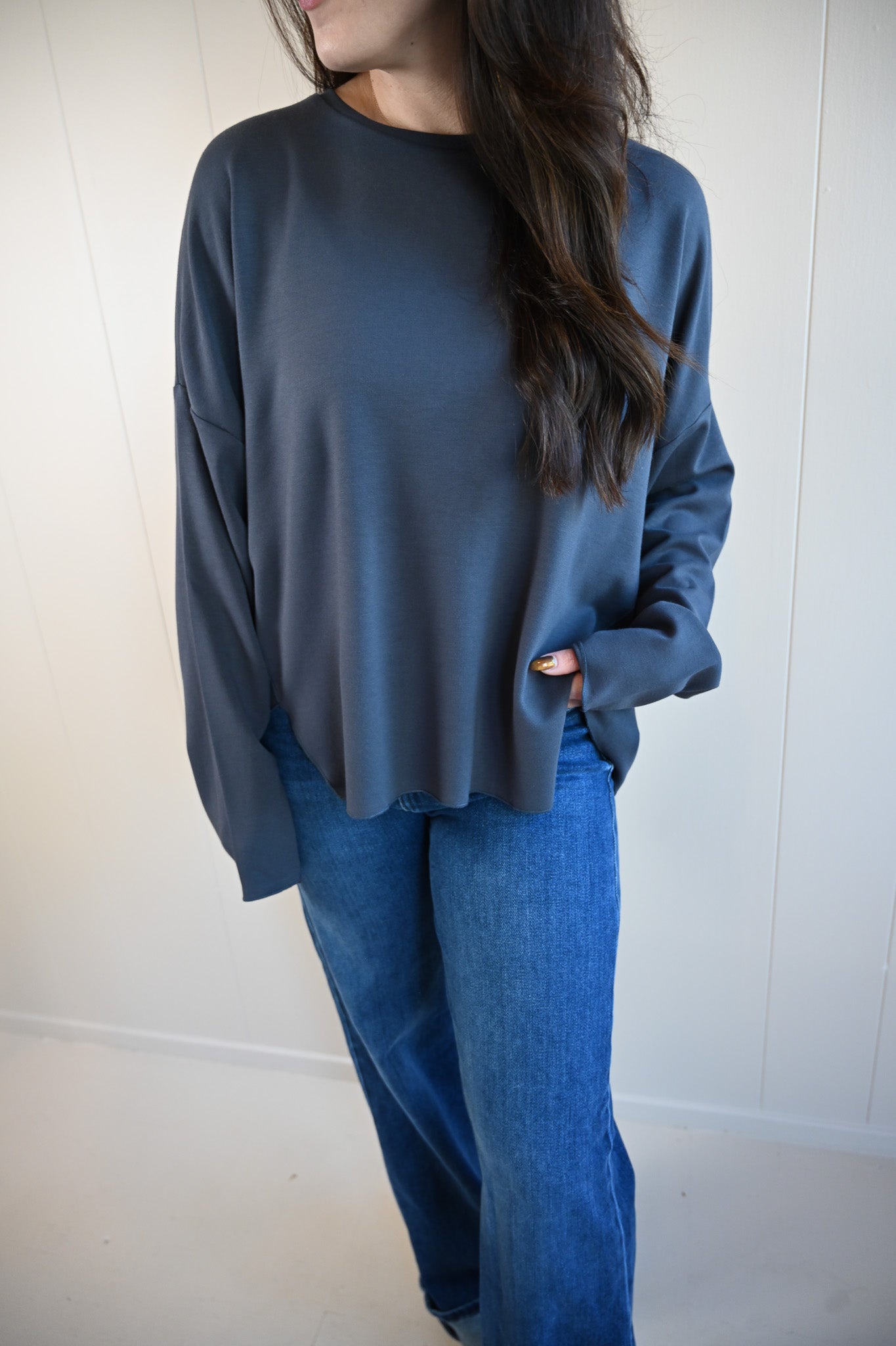 Shell Avenue Long Sleeve Top - Gunmetal