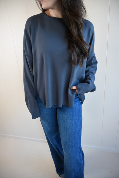 Shell Avenue Long Sleeve Top - Gunmetal