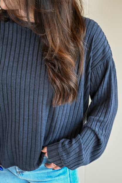 Siren Street Rib Long Sleeve Top - Storm