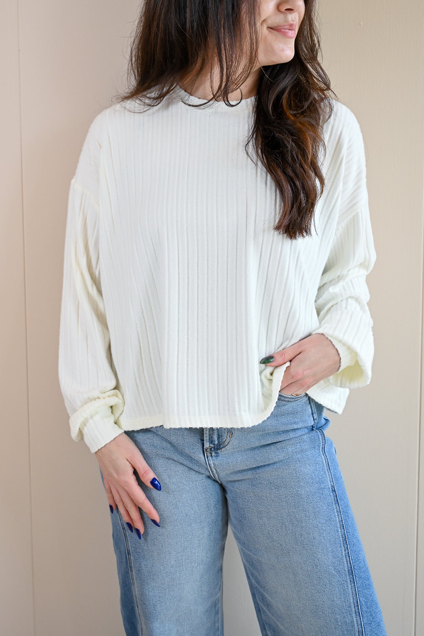 Siren Street Rib Long Sleeve Top - Sand