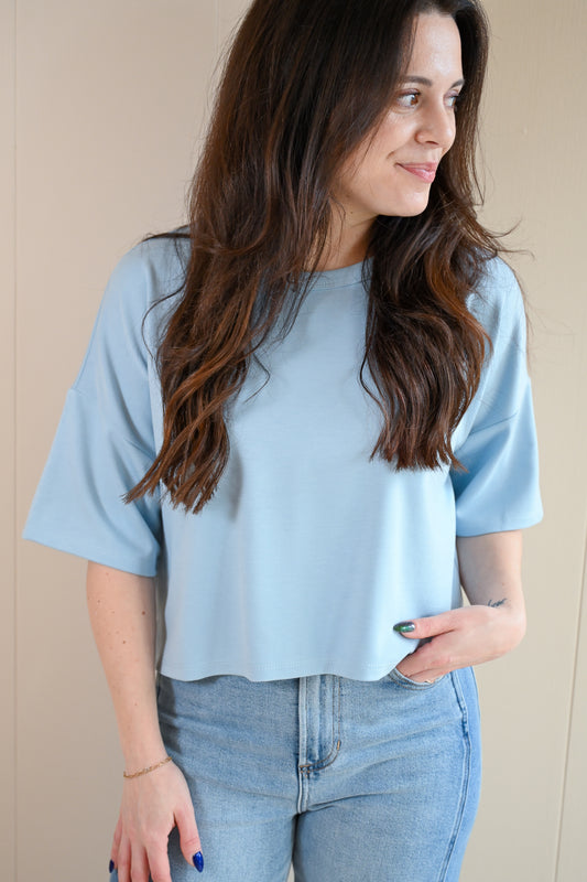 Shell Avenue Crop Tee - Pale Sky