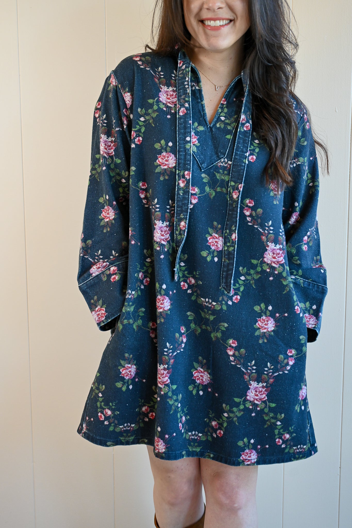Congress Ave. Floral Denim Dress