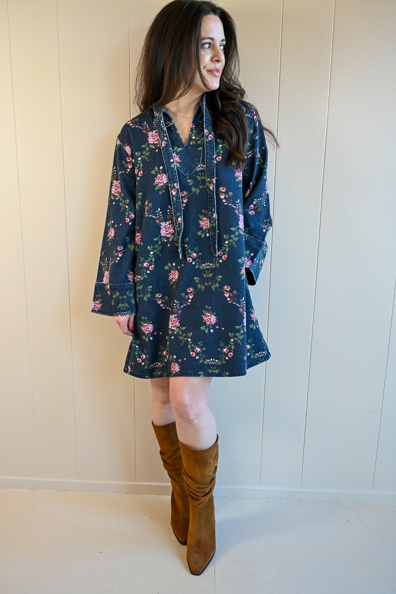 Congress Ave. Floral Denim Dress