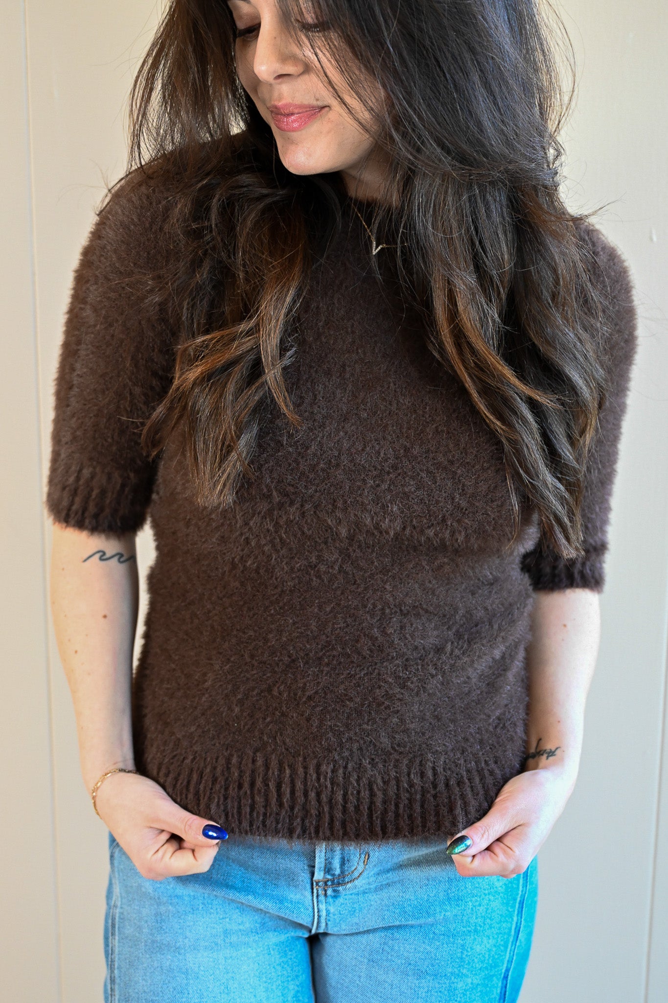 Cedar Street Fuzzy Sleeve Knit Top