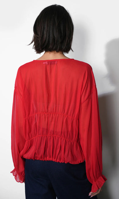 Beach Street Button Up Blouse - Cherry