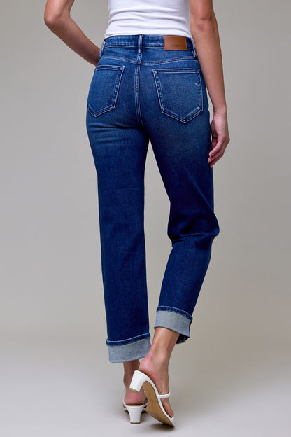 Seaview Avenue High Rise Dark Straight Leg Cuff Jeans