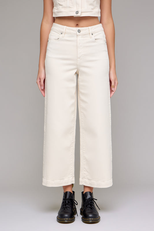 Bishop Avenue Ecru Wide Leg Cropped Jeans