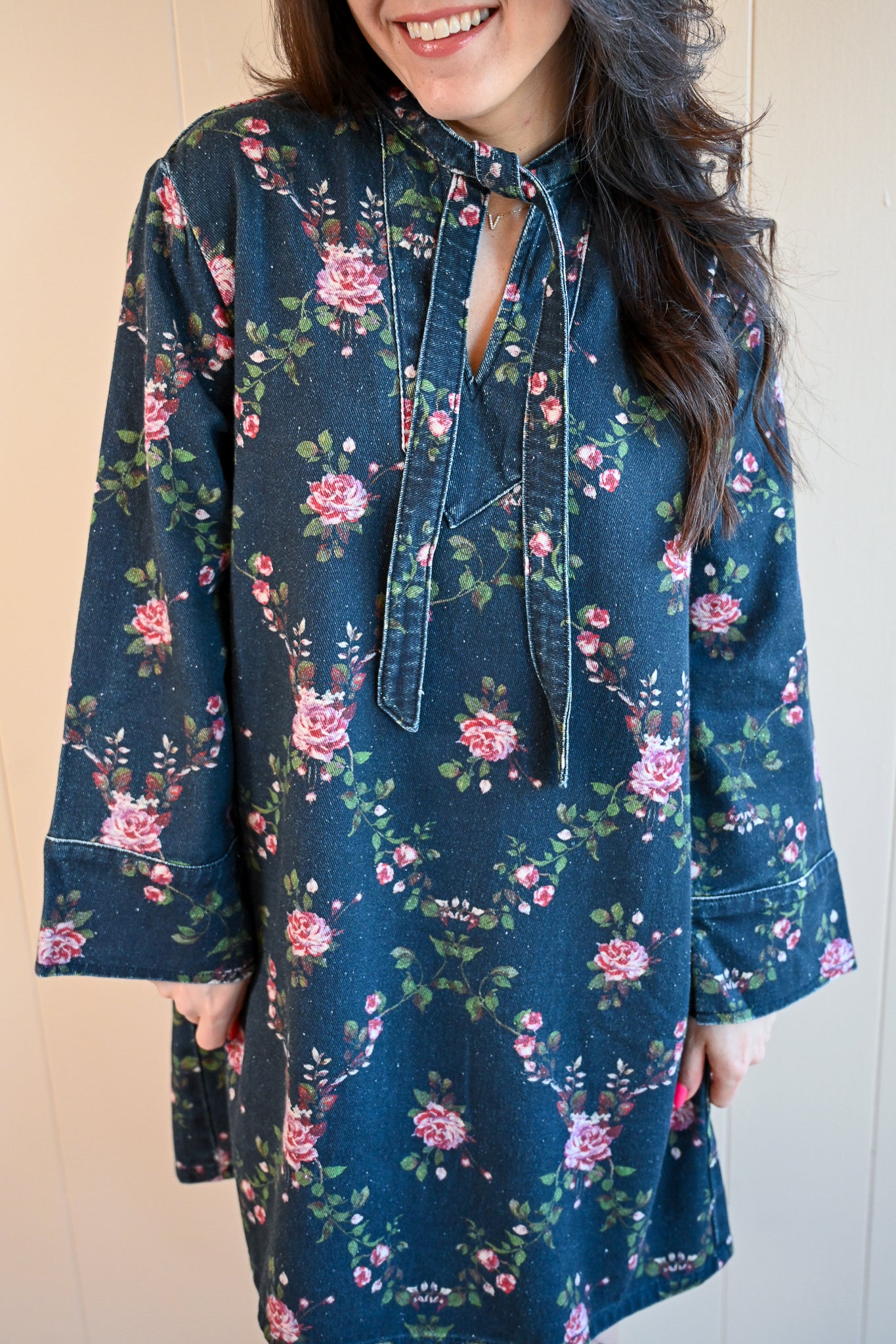 Congress Ave. Floral Denim Dress