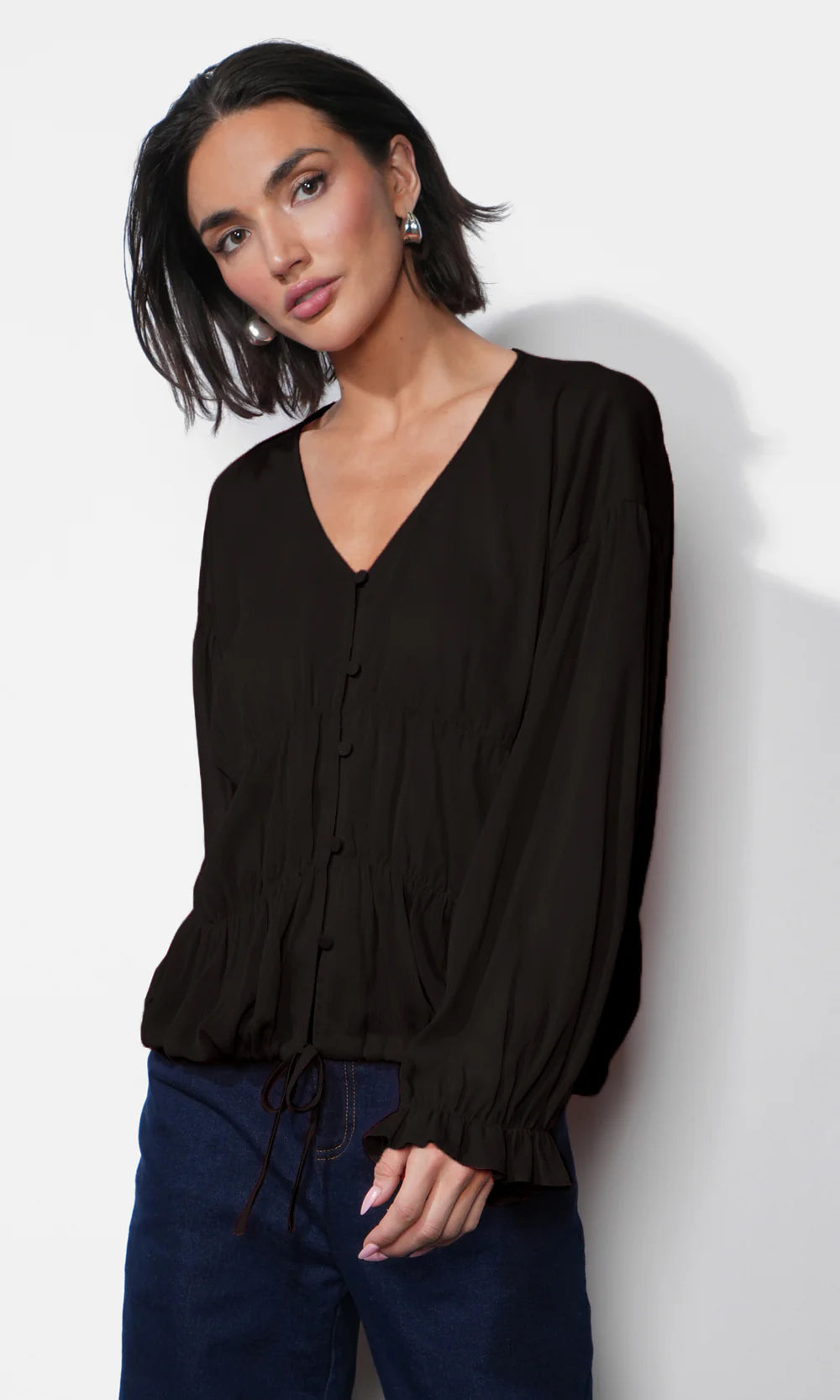 Beach Street Button Up Blouse - Storm