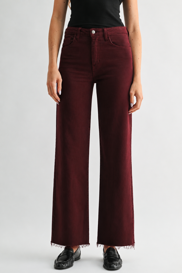Clark Wide Leg Scissor Hem Jeans - Black Cherry