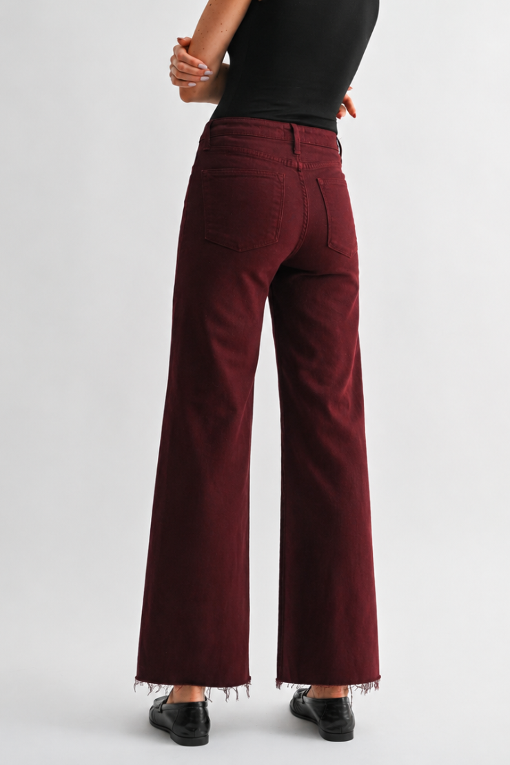 Clark Wide Leg Scissor Hem Jeans - Black Cherry