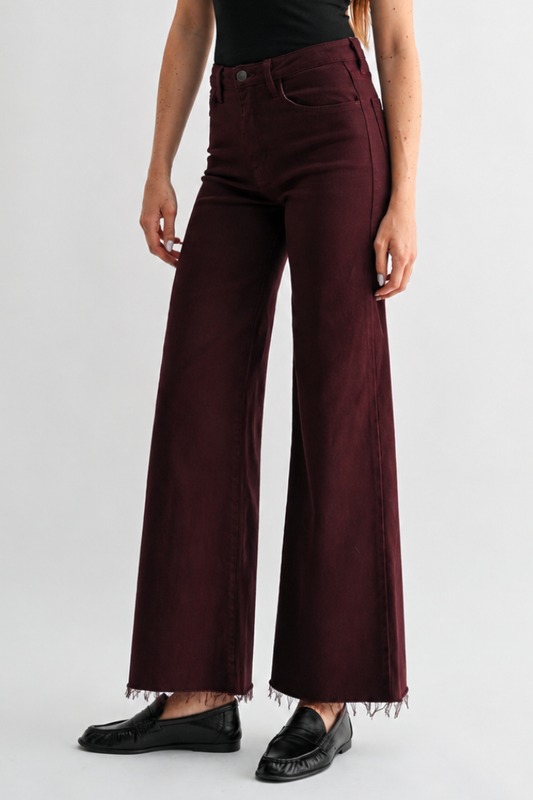 Clark Wide Leg Scissor Hem Jeans - Black Cherry