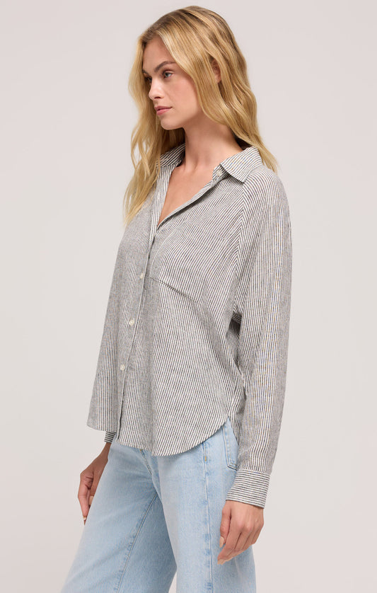 Ocean View Linen Top - Storm Stripe