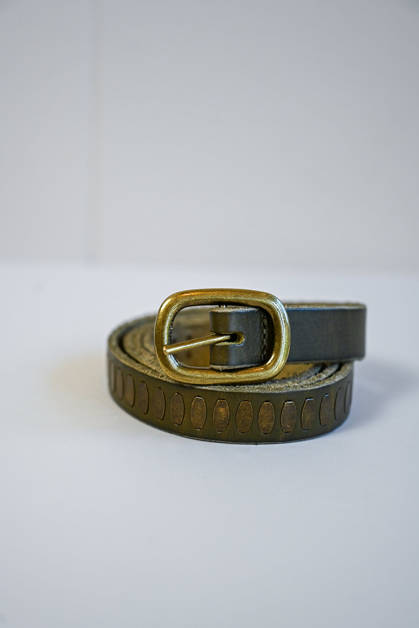 Olive Studded Italian Leather Belt