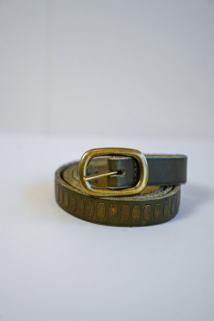 Olive Studded Italian Leather Belt