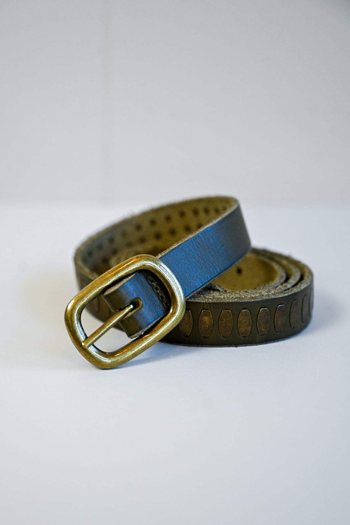 Olive Studded Italian Leather Belt