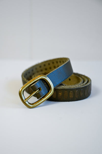 Olive Studded Italian Leather Belt