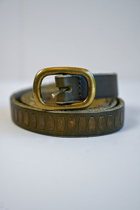 Olive Studded Italian Leather Belt