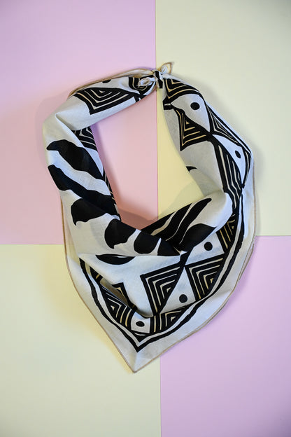 Organic Cotton Bandana - Black + Ivory Bloom
