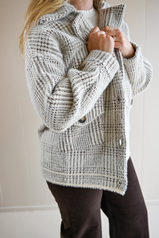 Jewell Avenue Plaid Sweater Jacket