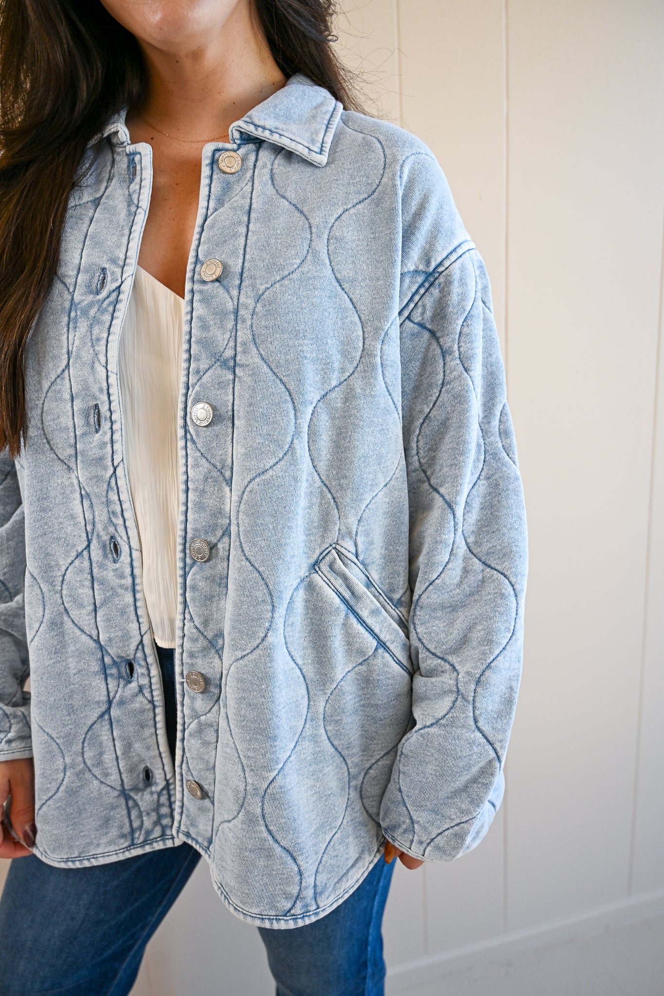Evergreen Road Quilted Knit Denim Jacket