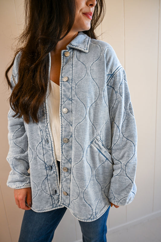 Evergreen Road Quilted Knit Denim Jacket