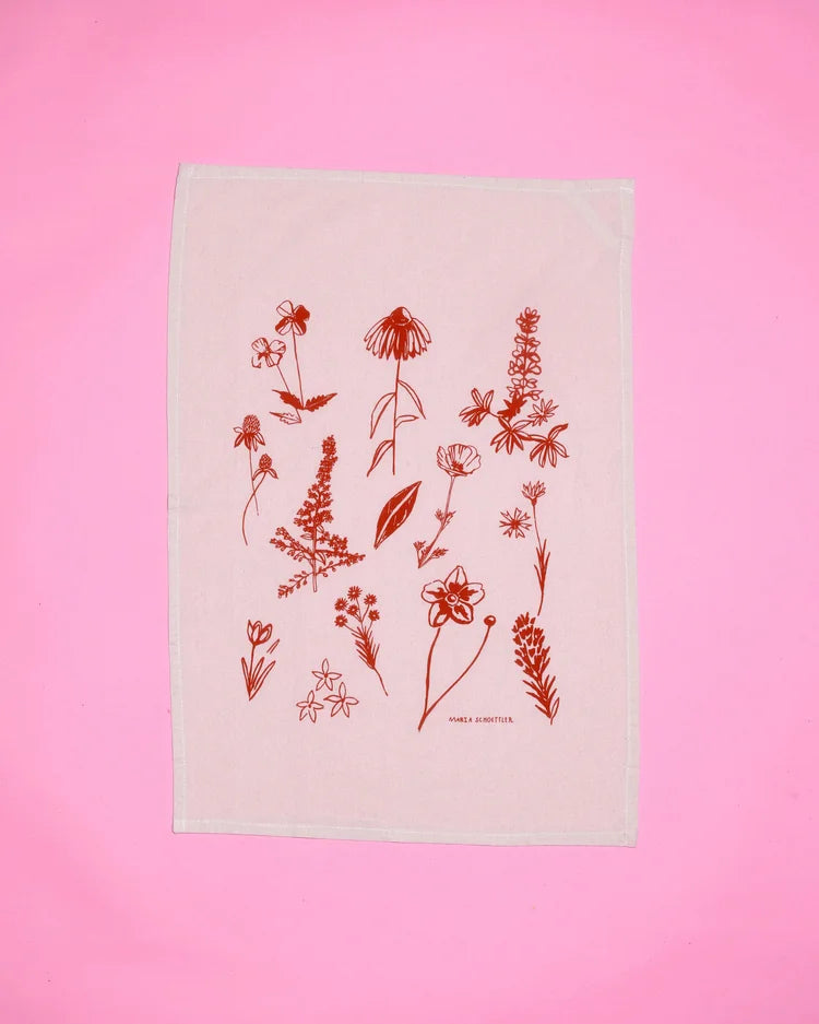 Maria Schoettler Floral Tea Towel - Red