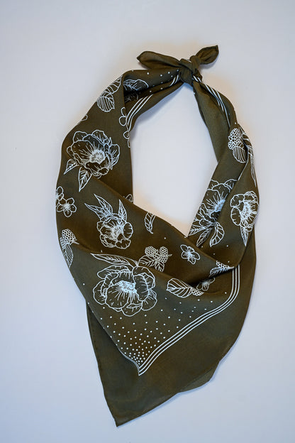 Silk Bandana Scarf - Classic Deep Olive