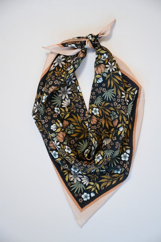 Silk Bandana Scarf - Midnight Garden Floral