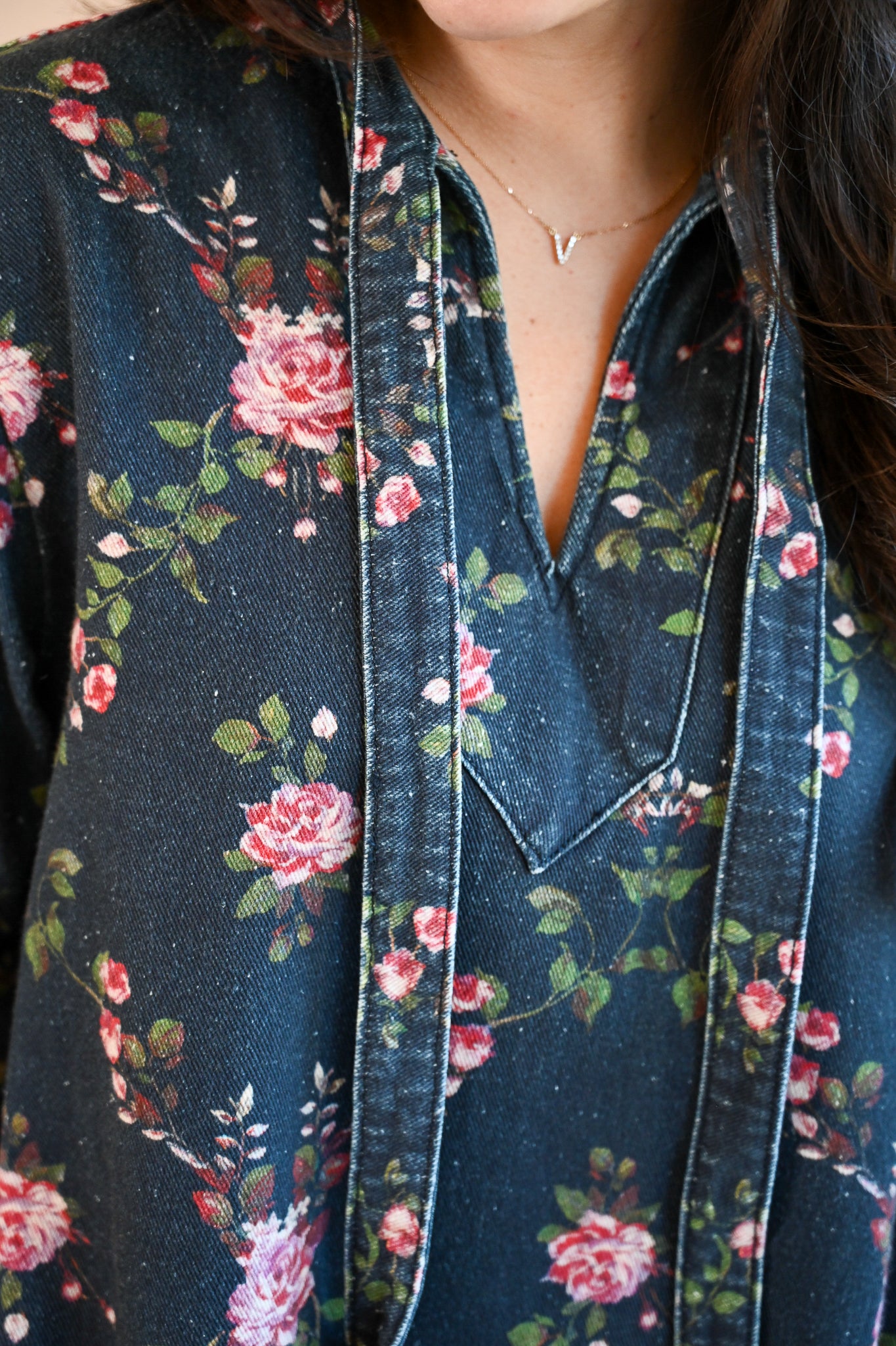 Congress Ave. Floral Denim Dress