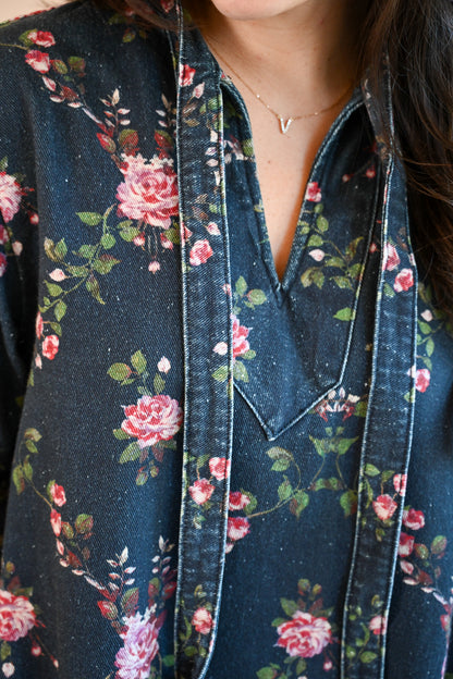 Congress Ave. Floral Denim Dress