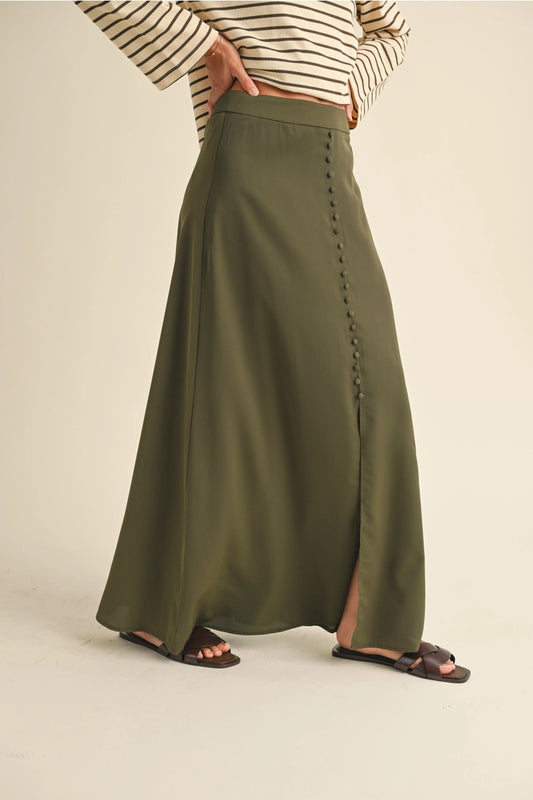 Syida Long Slit Skirt - Olive