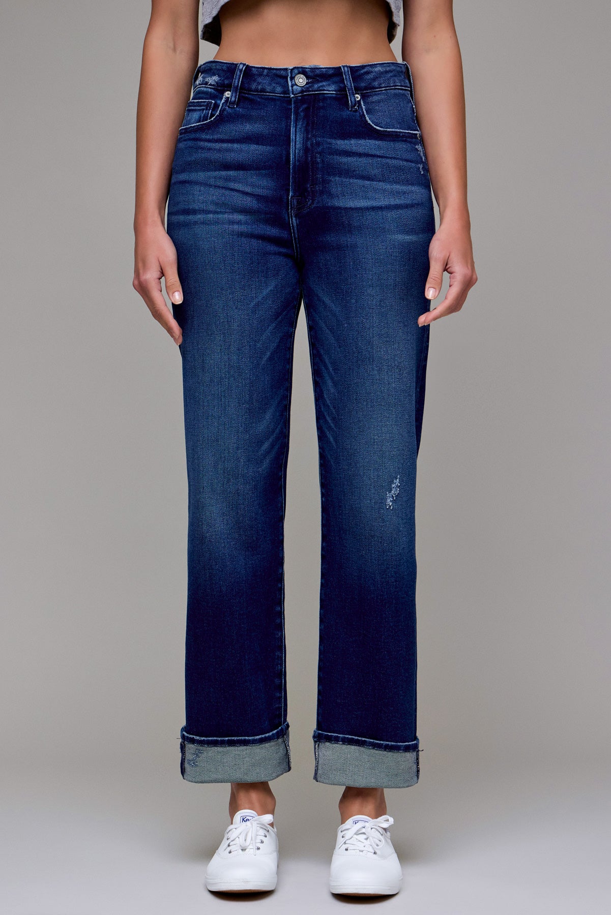 Seaview Avenue High Rise Dark Straight Leg Cuff Jeans