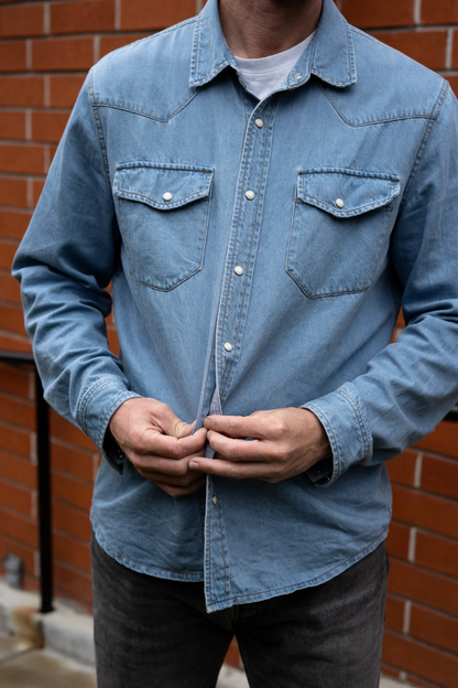 Cypress Denim Shirt Medium Wash Men by VNTNA