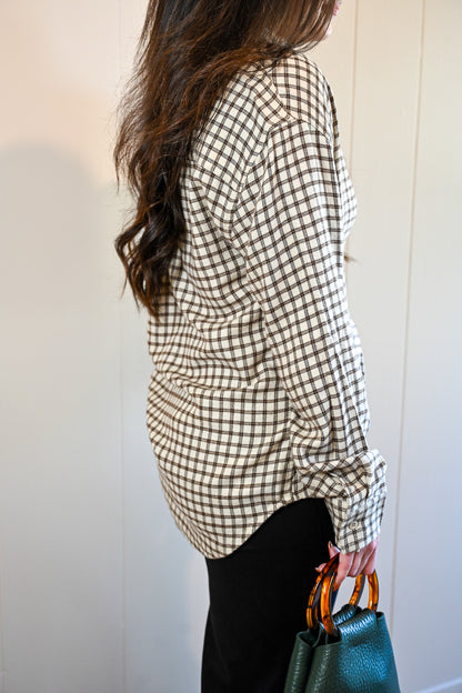 Lincoln Plaid Button-Up Top - Chocolate Cream