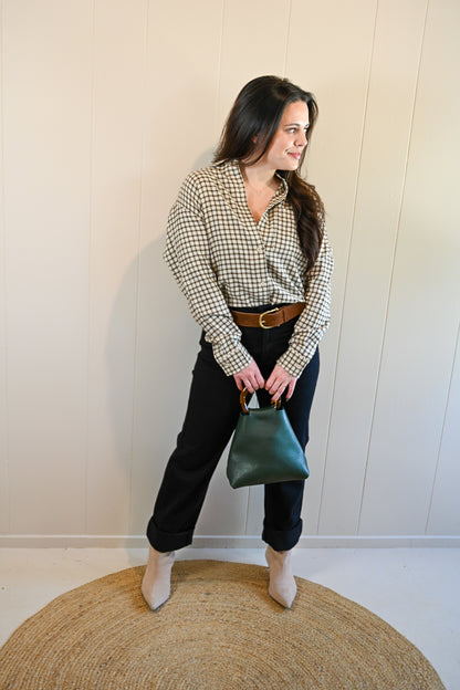 Lincoln Plaid Button-Up Top - Chocolate Cream