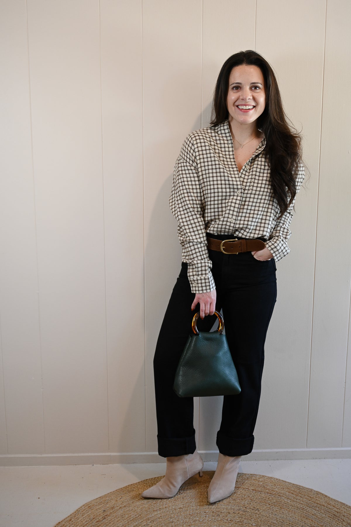 Lincoln Plaid Button-Up Top - Chocolate Cream