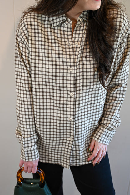Lincoln Plaid Button-Up Top - Chocolate Cream
