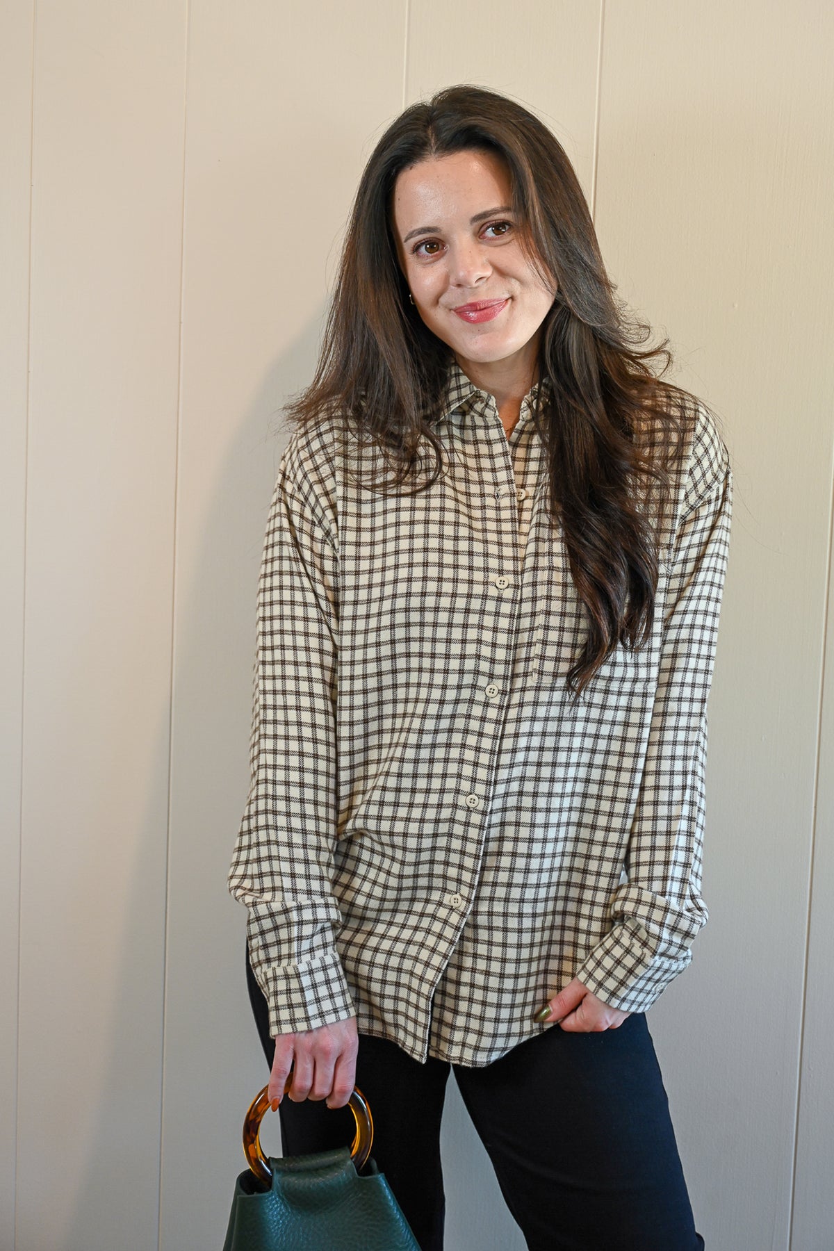Lincoln Plaid Button-Up Top - Chocolate Cream