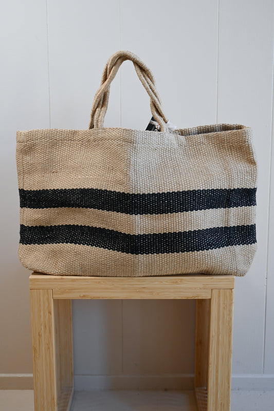 Double Stripe Woven Tote Bag