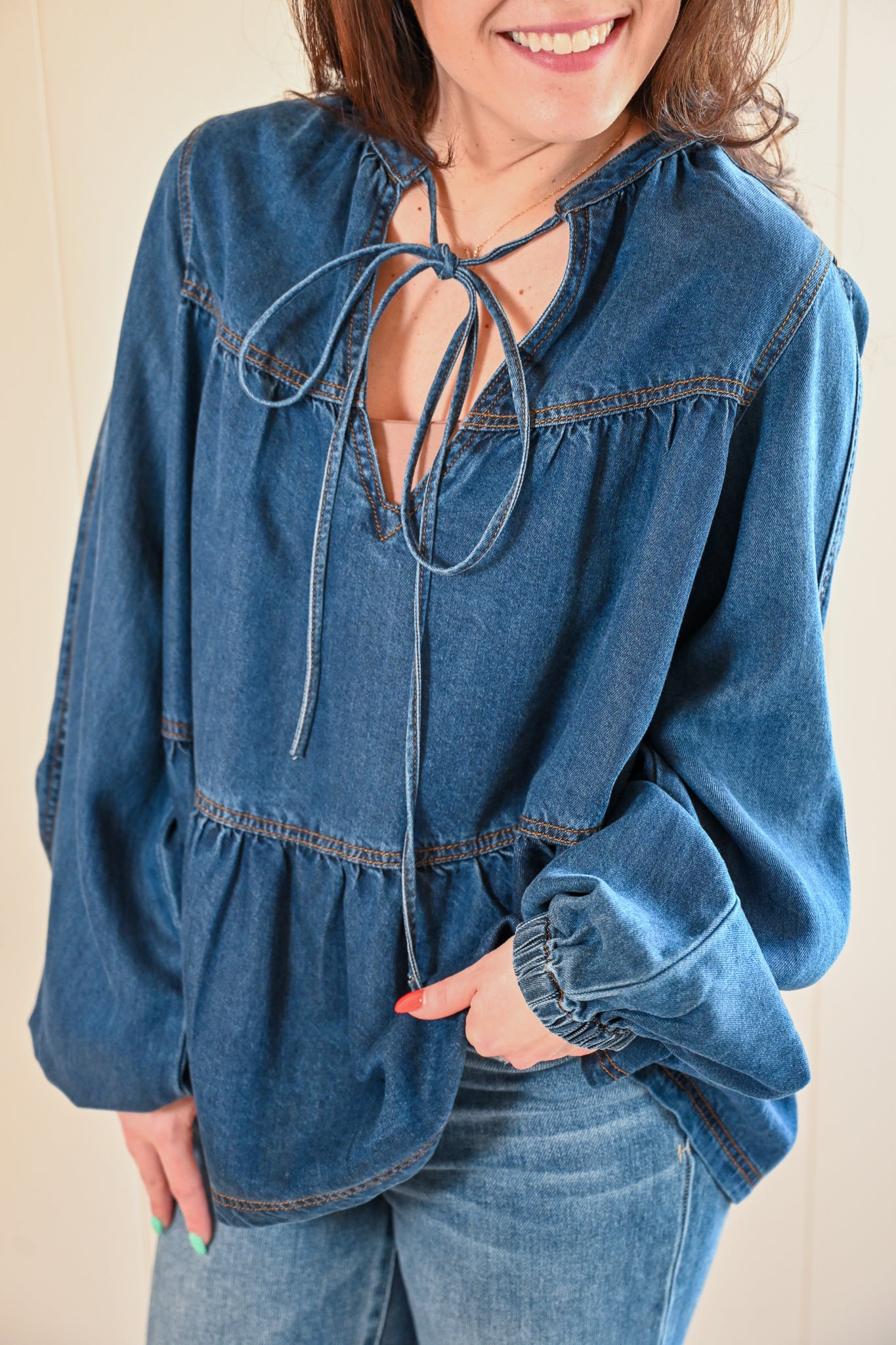 Quarterdeck Denim Tie Top