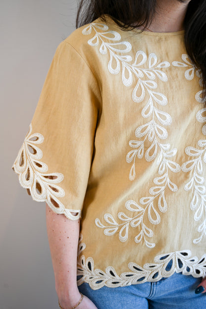 Cedar Street Embroidered Flutter Sleeve Top