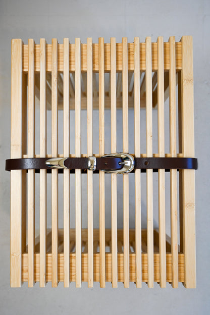 Chocolate Brown & Silver Italian Leather Belt
