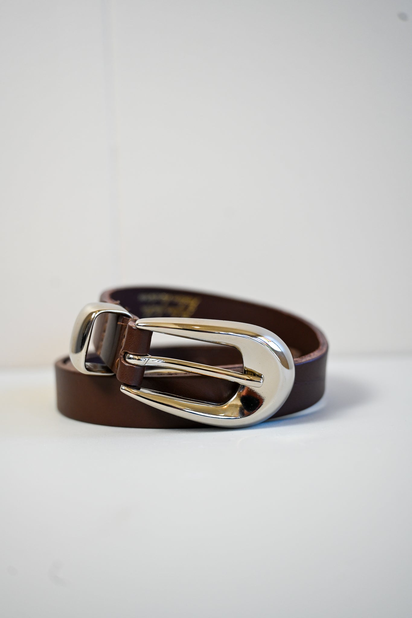 Chocolate Brown & Silver Italian Leather Belt