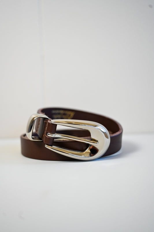 Chocolate Brown & Silver Italian Leather Belt