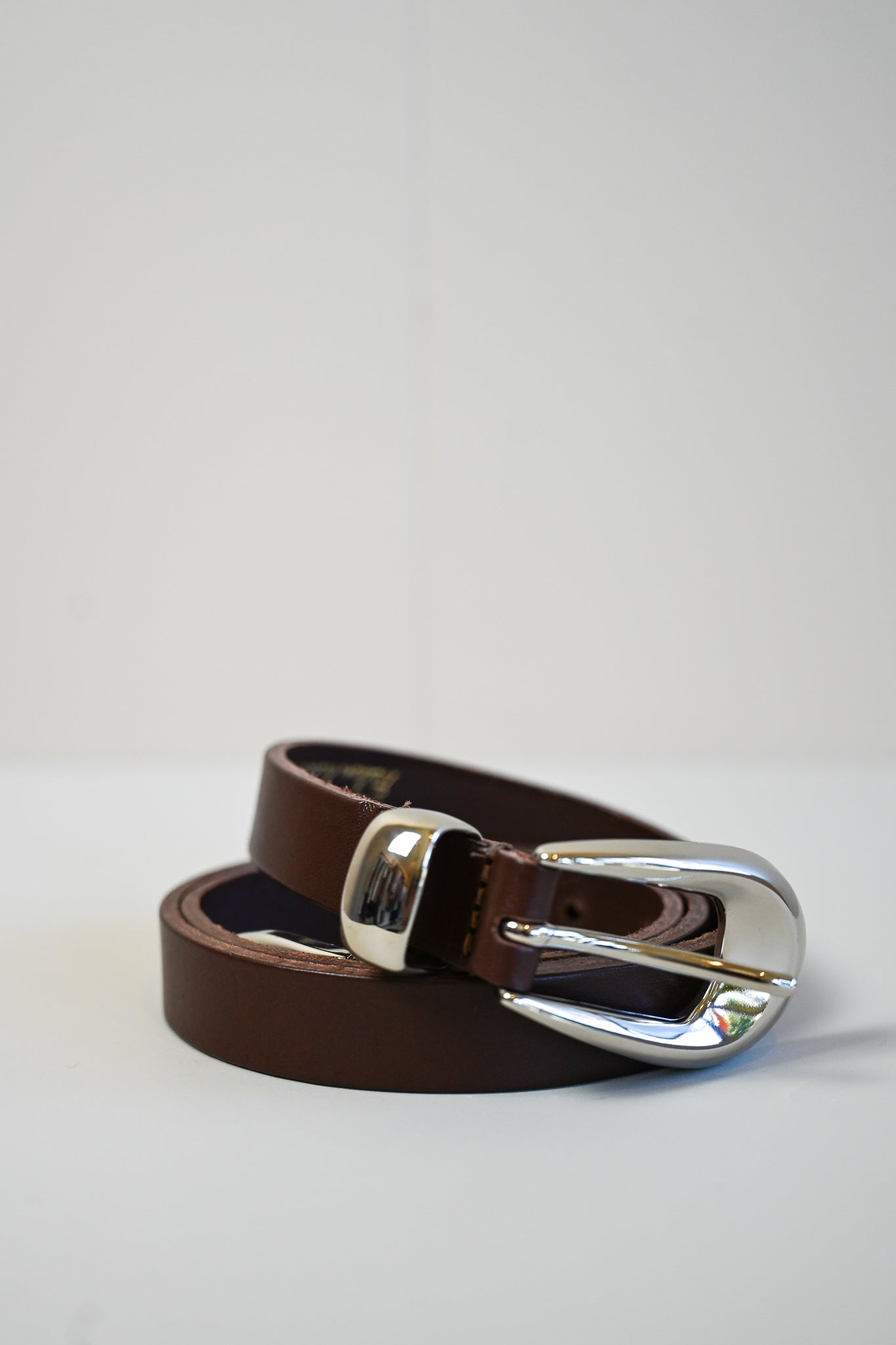 Chocolate Brown & Silver Italian Leather Belt