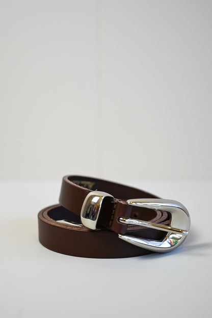 Chocolate Brown & Silver Italian Leather Belt