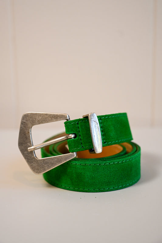 Emerald + Silver Suede Leather Belt