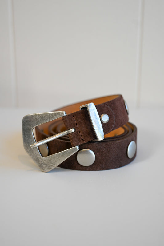 Chocolate + Studded Silver Suede Leather Belt