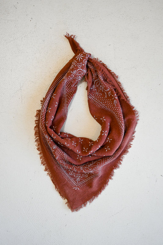 Raw Silk Bandana Scarf - Rust